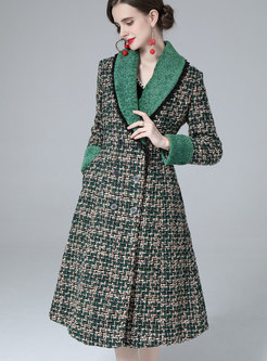 Women's Double Breasted Plaid Wool Coat