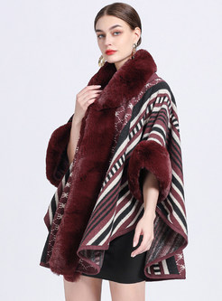 Women Fur Collar Shawl Cloaks Cardigan Jacket
