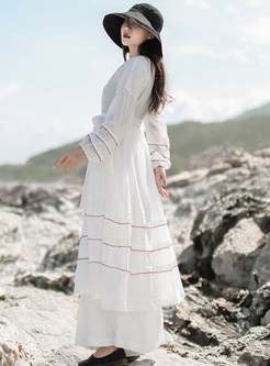 Scoop Neck Oversize Long Sleeve Cotton Maxi Dresses