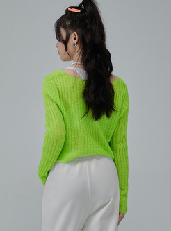 Glamorous Transparent Solid Color Cropped Knit Tops For Women