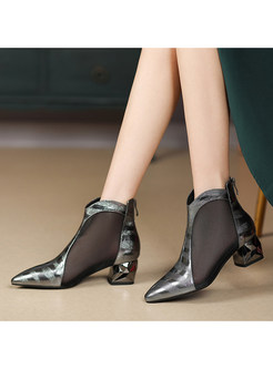 Pointed Toe Splicing Mesh Ankle Boots For Women