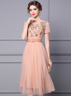 Mesh Embroidered Beading Sequins Party Dresses