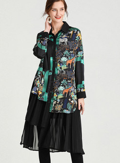 Loose Flowy Swing Pleated Floral Print Shirt Dresses