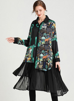 Loose Flowy Swing Pleated Floral Print Shirt Dresses