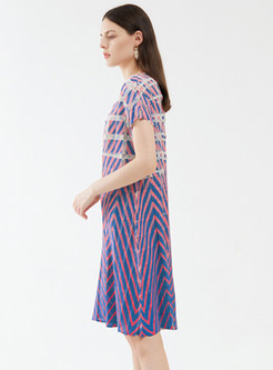 Crewneck Gradient Printed Plus Size Dresses