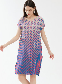 Crewneck Gradient Printed Plus Size Dresses