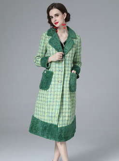 Women's Plaid Green Long Wool Coat