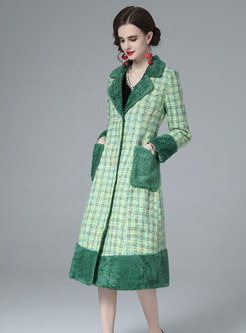 Women's Plaid Green Long Wool Coat