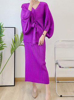 V-Neck Batwing Sleeve Chicwish Skirt Suits