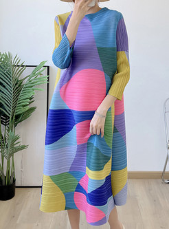Color-Blocked Tie Waist Plus Size Dresses For Women