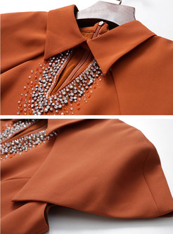 Shirt Collar Keyhole Small Embellished Pencil Dresses