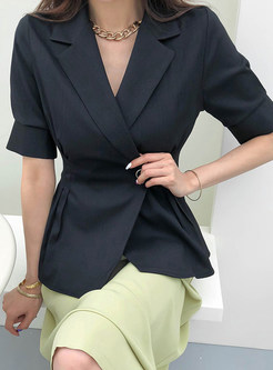 Chicwish Short Sleeve One Button Pleated Womens Blazers