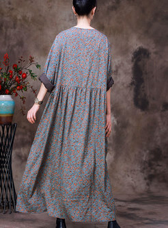 Women's Short Sleeve Oversize Print Maxi Dresses