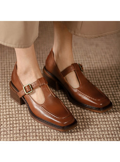Square Toe Pin-Buckle Fastening Low-Fronted Women Shoes