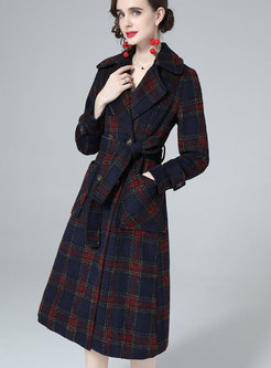 Women's Big Notch Lapel Double Breasted Mid-Long Wool Blend Coat
