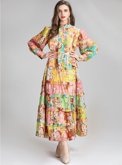 Vintage Floral Print Maxi Long Dresses