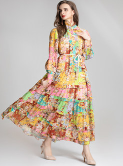 Vintage Floral Print Maxi Long Dresses