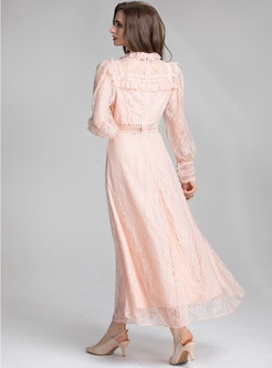 Long Sleeve Lace Wedding Guest Pink Dresses