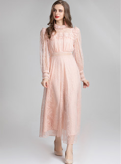 Long Sleeve Lace Wedding Guest Pink Dresses