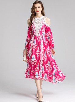 Elegant Off Shoulder Long Sleeve Floral Maxi Long Dresses