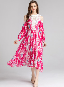 Elegant Off Shoulder Long Sleeve Floral Maxi Long Dresses