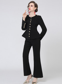 Women's Single Breasted Blazer Coat and Flare Pant Suit