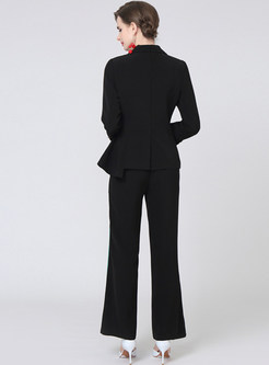 Women's Single Breasted Blazer Coat and Flare Pant Suit