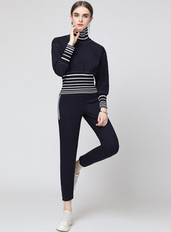 Women's High Neck Long Sleeve Casual Pant Suit