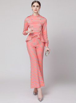 Women's Double Breasted Houndstooth Pant Suit