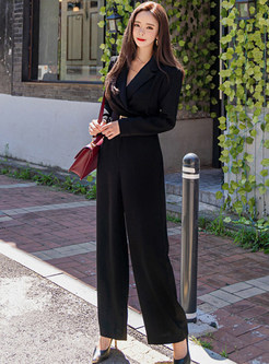 Women Long Sleeve Elegant Office Jumpsuit