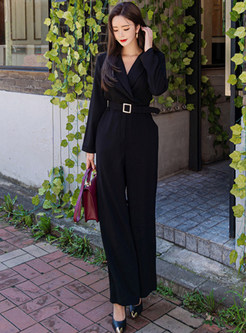 Women Long Sleeve Elegant Office Jumpsuit