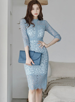 Women's Summer Lace Blue Bodycon Dresses