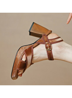 Suede Color Contrast Square Toe Sandals For Women