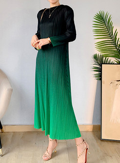 Crew Neck Gradient Slouchy Casual Long Dresses