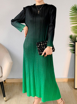 Crew Neck Gradient Slouchy Casual Long Dresses