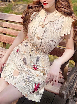 Fashion Openwork Embroidered Single-Breasted Skirt Sets