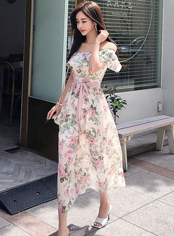 Women Off Shoulder Floral Summer Midi Dresses