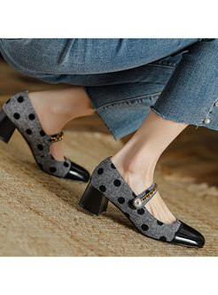 Women's Dot Print Chunk Heel Pump Shoes