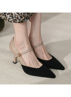 Pointed Toe Contrasting Low Heels Women Dress Shoes