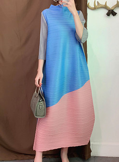 Comfort Color Contrast 3/4 Sleeve Midi Dresses