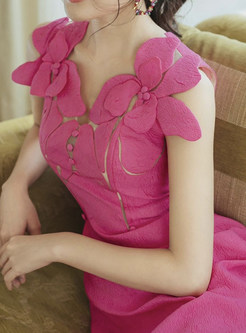 3D Flowers Openwork Midi Dresses