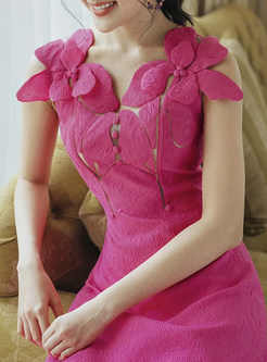 3D Flowers Openwork Midi Dresses