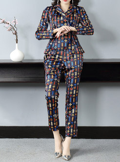 Fitted All Over Print Cropped Pants Dress Suits For Women