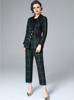 Elegant Plaid Double-Breasted Dress Suits For Women