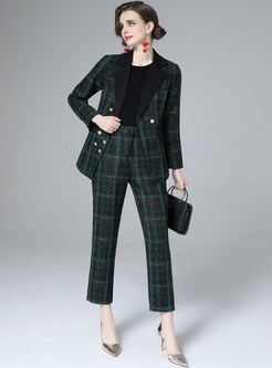 Elegant Plaid Double-Breasted Dress Suits For Women