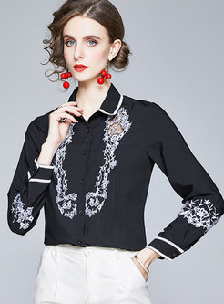 Women Long Sleeve Embroidery Blouse