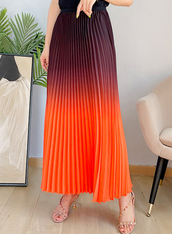 Gradient High Waisted Pleated Long Skirts