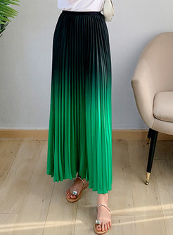 Gradient High Waisted Pleated Long Skirts