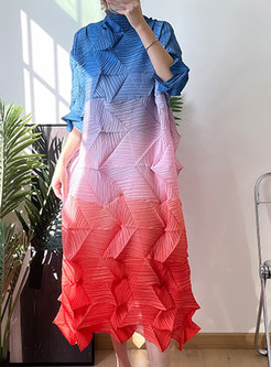 Rib-Knit Gradient Long Sleeve Plus Size Dresses