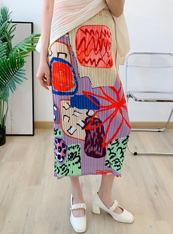 Allover Print Side Slit Midi Skirts For Women